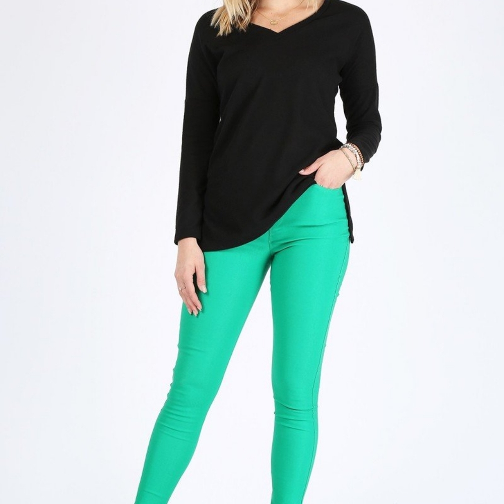 High rise skinny fit trousers, banded waist, pocket detail